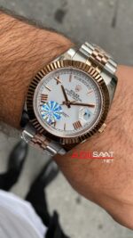 Rolex Day Date Prisident Beyaz Kadran 40 mm 228239 Silver Rose Gold Replika Saat ROLDD043
