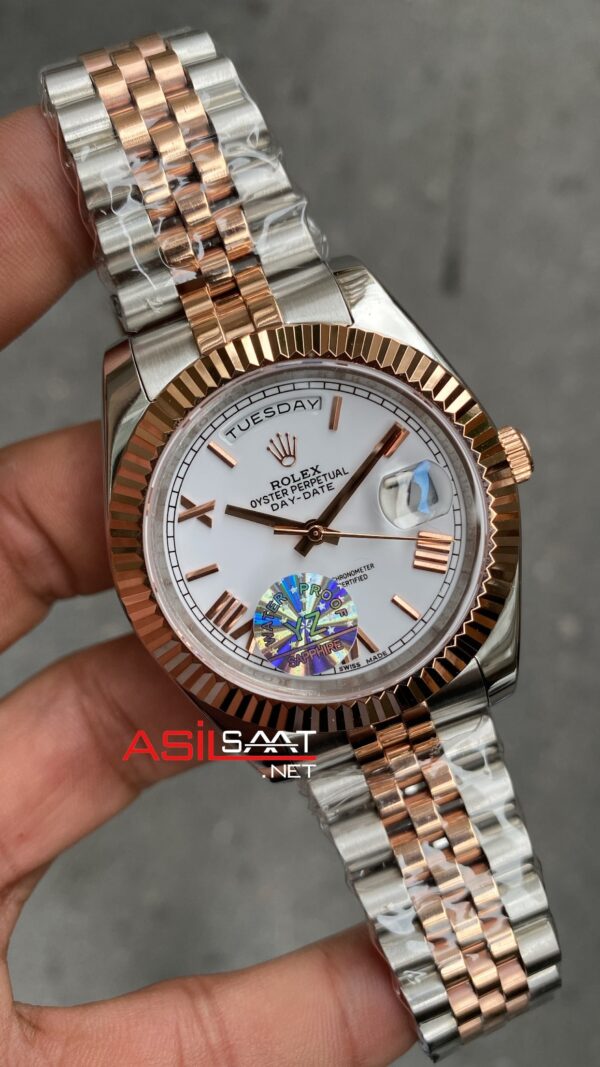 Rolex Day Date Prisident Beyaz Kadran 40 mm 228239 Silver Rose Gold Replika Saat ROLDD043 Rolex Day Date Prisident Beyaz Kadran 40 mm 228239 Silver Rose Gold Replika Saat ROLDD043