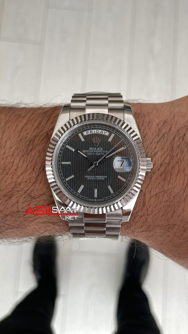 Rolex Day Date Rhodium 228238 President Gri Kadran 40mm Replika Saat Rolex Day Date Rhodium 228238 President Gri Kadran 40mm Replika Saat