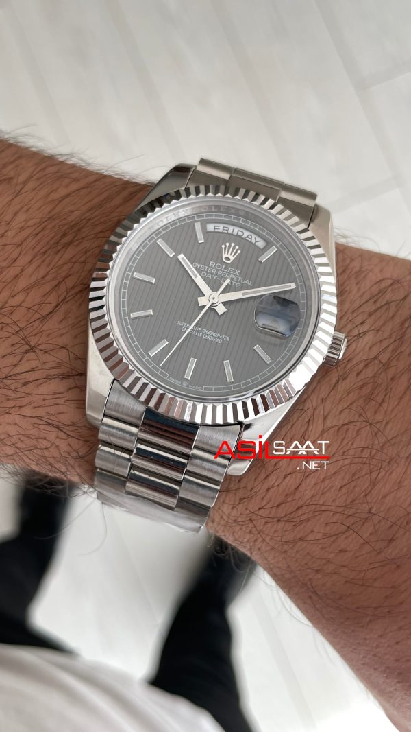 Rolex Day Date Rhodium 228238 President Gri Kadran 40mm Replika Saat Rolex Day Date Rhodium 228238 President Gri Kadran 40mm Replika Saat