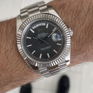Rolex Day Date Rhodium 228238 President Gri Kadran 40mm Silver Replika Saat