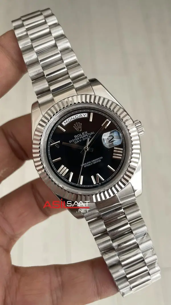 Rolex Day Date Siyah Kadran 228239 Black Roman Dial 40mm Replika Saat
