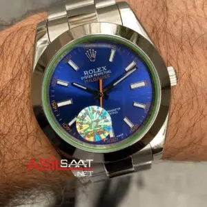 Rolex Milgauss Z Blue Mavi Kadran 40 mm 116400 Blue Silver Replika Saat ROLMI002