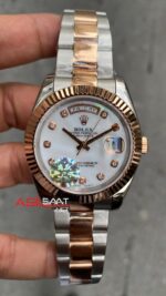 Rolex Oyster Day Date Diamond Beyaz Kadran 40 mm Silver Everose Gold Replika Saat ROLDD047