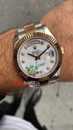 Rolex Oyster Day Date Diamond Beyaz Kadran 40 mm Silver Everose Gold Replika Saat ROLDD047