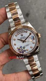 Rolex Oyster Day Date Diamond Beyaz Kadran 40 mm Silver Everose Gold Replika Saat ROLDD047