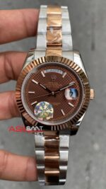 Rolex Oyster Day Date Kahverengi Kadran 40 mm Chocolate Silver Everose Gold Replika Saat ROLDD046