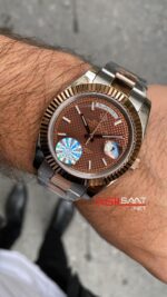 Rolex Oyster Day Date Kahverengi Kadran 40 mm Chocolate Silver Everose Gold Replika Saat ROLDD046