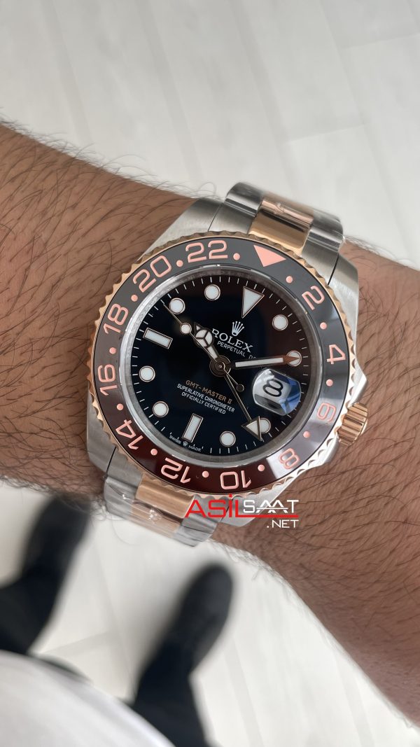 Rolex Root Beer Gmt Master II 126711CHNR Two Tone Rose 40mm Replika Saat Rolex Root Beer Gmt Master II 126711CHNR Two Tone Rose 40mm Replika Saat