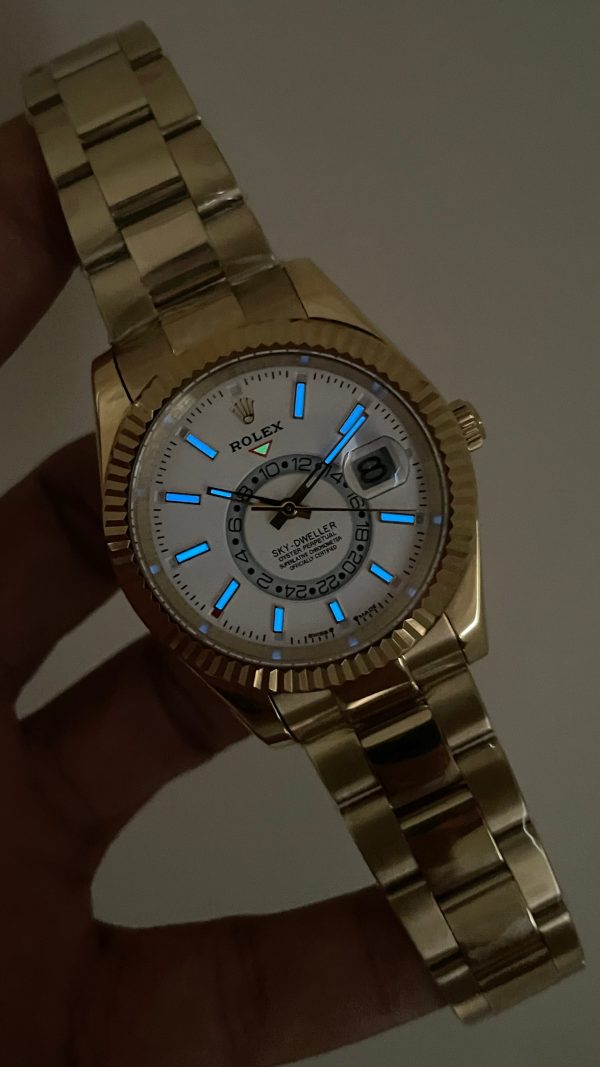 Rolex Sky Dweller Beyaz 336938 Oyster Gold 42mm Replika Saat