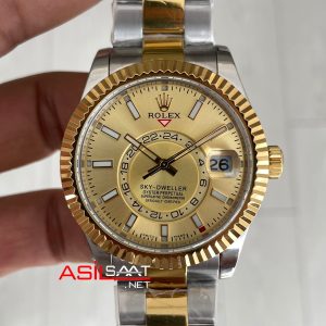 Rolex Sky Dweller Champagne 336933 Oyster Two Tone Gold 42mm Swiss ETA Saat
