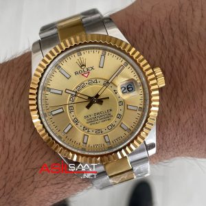 Rolex Sky Dweller Champagne 336933 Oyster Two Tone Gold 42mm Swiss ETA Saat