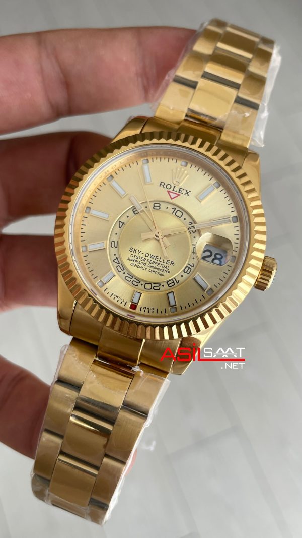 Rolex Sky Dweller Champagne 336938 Oyster Gold 42mm Swiss ETA Saat