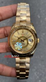 Rolex Sky Dweller Champagne Oyster 42 mm 326938 Gold Replika Saat Dial ROLSKY016