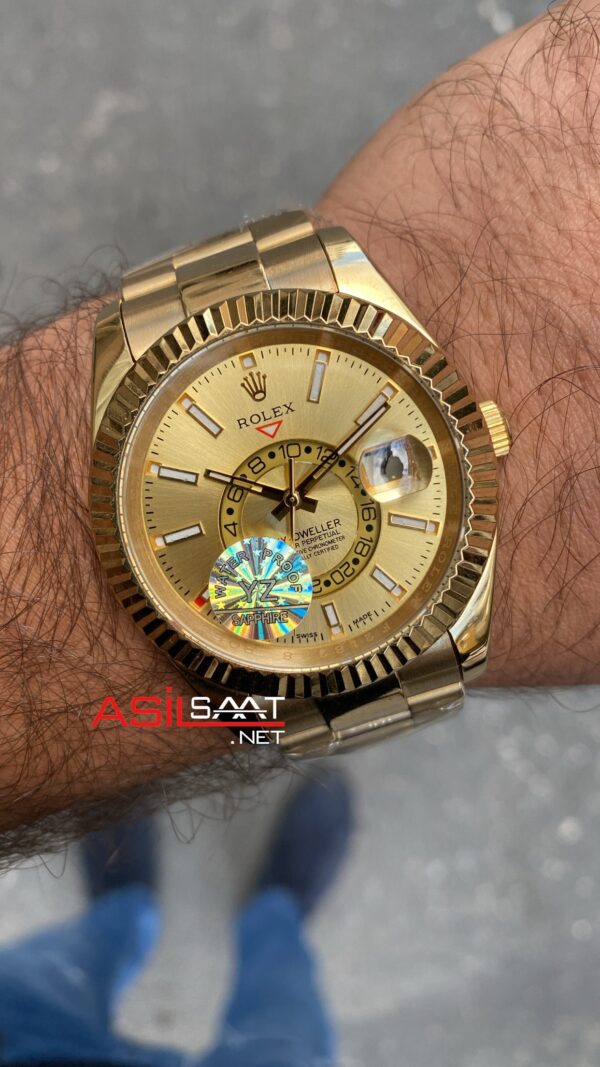 Rolex Sky Dweller Champagne Oyster 42 mm 326938 Gold Replika Saat Dial ROLSKY016
