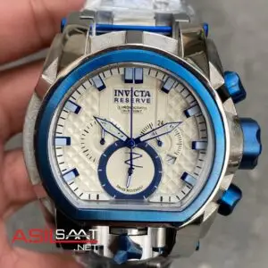 Invicta Magnum Reserve Zeus Bolt Beyaz Kadran 52 mm 20112 Blue Replika Saat IMA002
