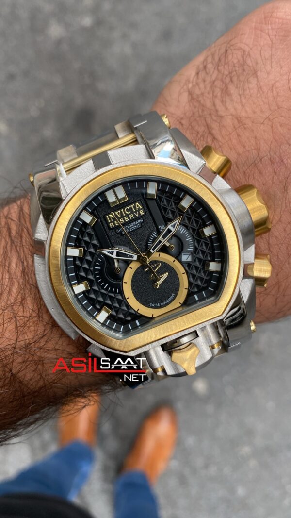 Invicta Magnum Reserve Zeus Bolt Chronograph Siyah Kadran 52 mm Silver Gold Replika Saat IMA004