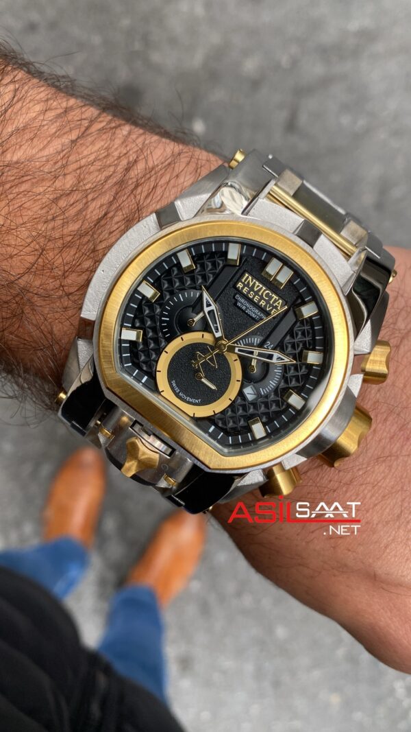 Invicta Magnum Reserve Zeus Bolt Chronograph Siyah Kadran 52 mm Silver Gold Replika Saat IMA004