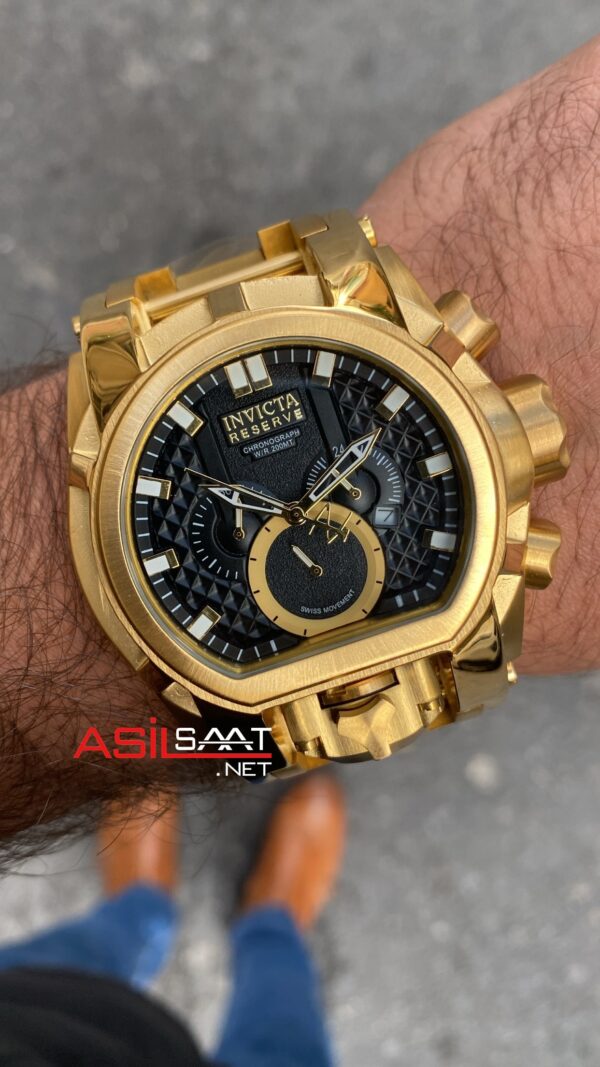 Invicta Magnum Reserve Zeus Bolt Siyah Kadran 52 mm 31553 Gold Replika Saat IMA007
