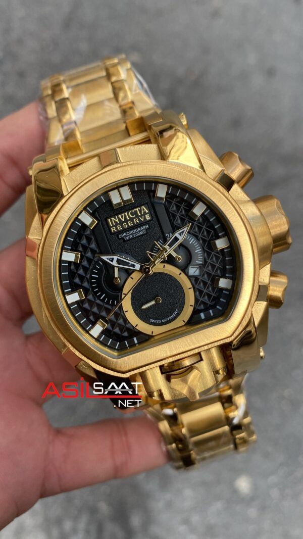 Invicta Magnum Reserve Zeus Bolt Siyah Kadran 52 mm 31553 Gold Replika Saat IMA007