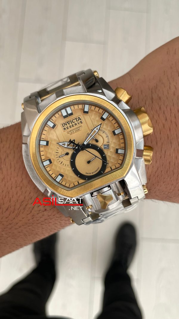 Invicta Magnum Zeus Bolt Reserve Sarı Kadran 52mm Two Tone Gold Replika Saat Invicta Magnum Zeus Bolt Reserve Sarı Kadran 52mm Two Tone Gold Replika Saat