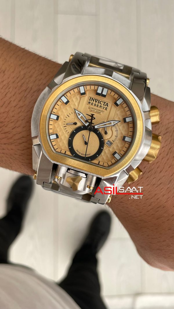 Invicta Magnum Zeus Bolt Reserve Sarı Kadran 52mm Two Tone Gold Replika Saat Invicta Magnum Zeus Bolt Reserve Sarı Kadran 52mm Two Tone Gold Replika Saat