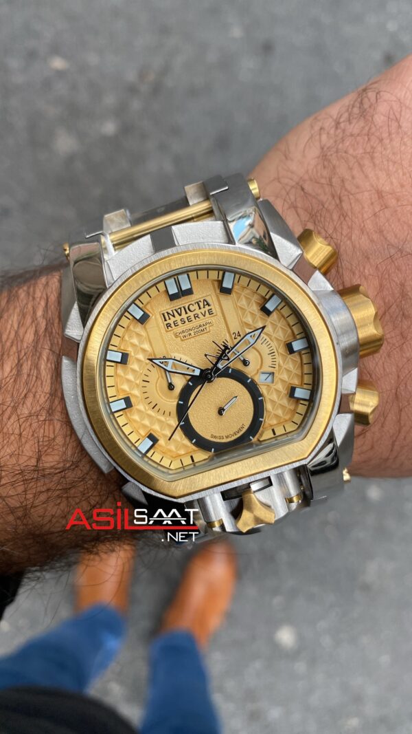Invicta Reserve Magnum Zeus Bolt Chronograph Sarı Kadran 52 mm 25210 Silver Gold Replika Saat IMA005