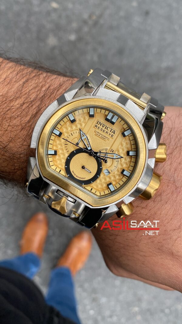 Invicta Reserve Magnum Zeus Bolt Chronograph Sarı Kadran 52 mm 25210 Silver Gold Replika Saat IMA005