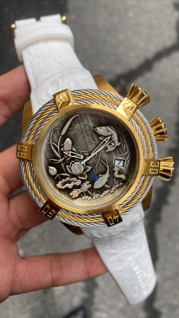 Invicta Bolt Koi Fish Chronograph 53 mm Gold White Replika Saat IKF004