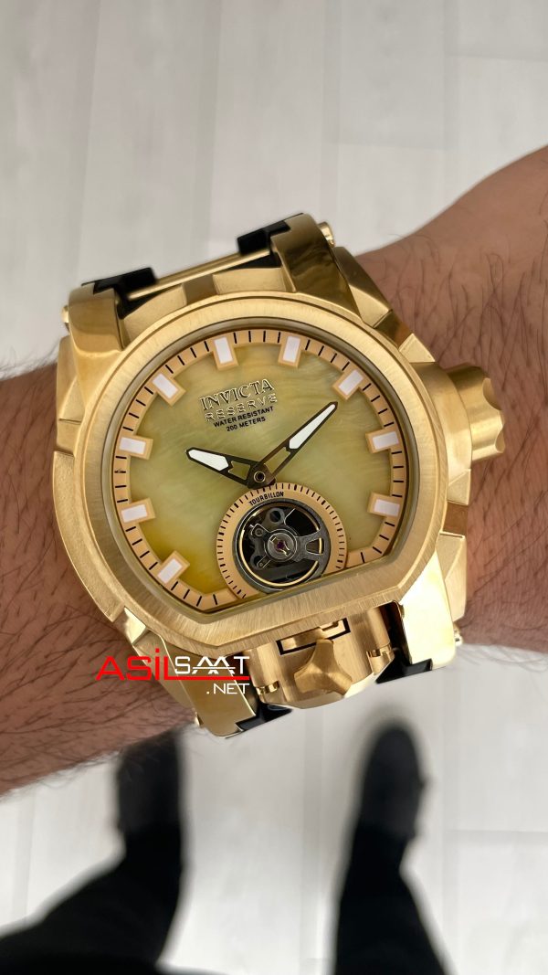 Invicta Magnum Zeus Bolt Reserve Champagne Tourbillon Gold 52mm Replika Saat Invicta Magnum Zeus Bolt Reserve Champagne Tourbillon Gold 52mm Replika Saat