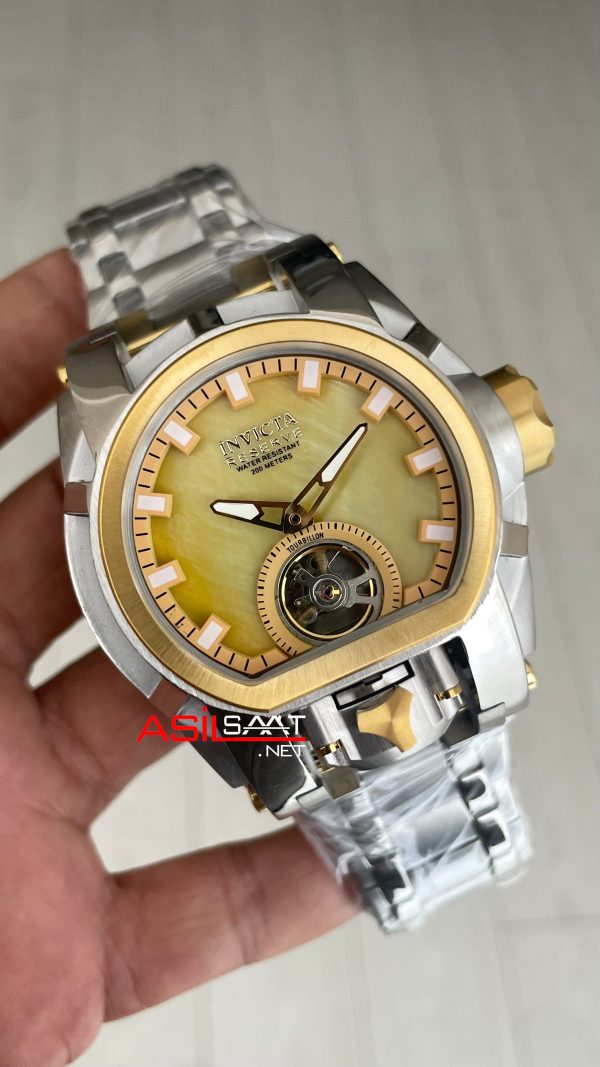 Invicta Magnum Zeus Bolt Reserve Champagne Tourbillon Two Tone Gold 52mm Replika Saat