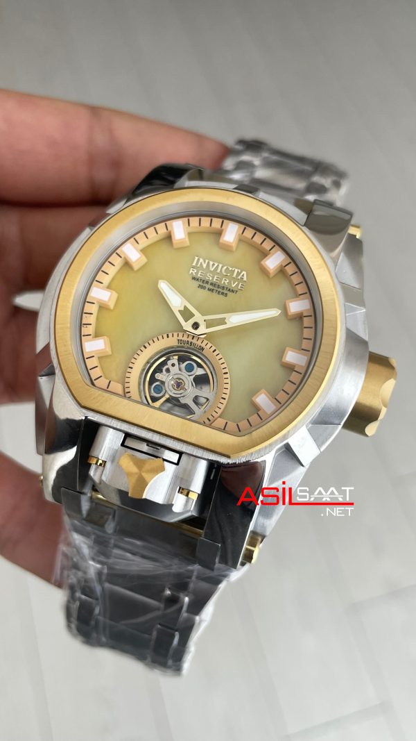 Invicta Magnum Zeus Bolt Reserve Champagne Tourbillon Two Tone Gold 52mm Replika Saat