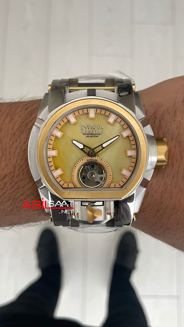 Invicta Magnum Zeus Bolt Reserve Champagne Tourbillon Two Tone Gold 52mm Replika Saat