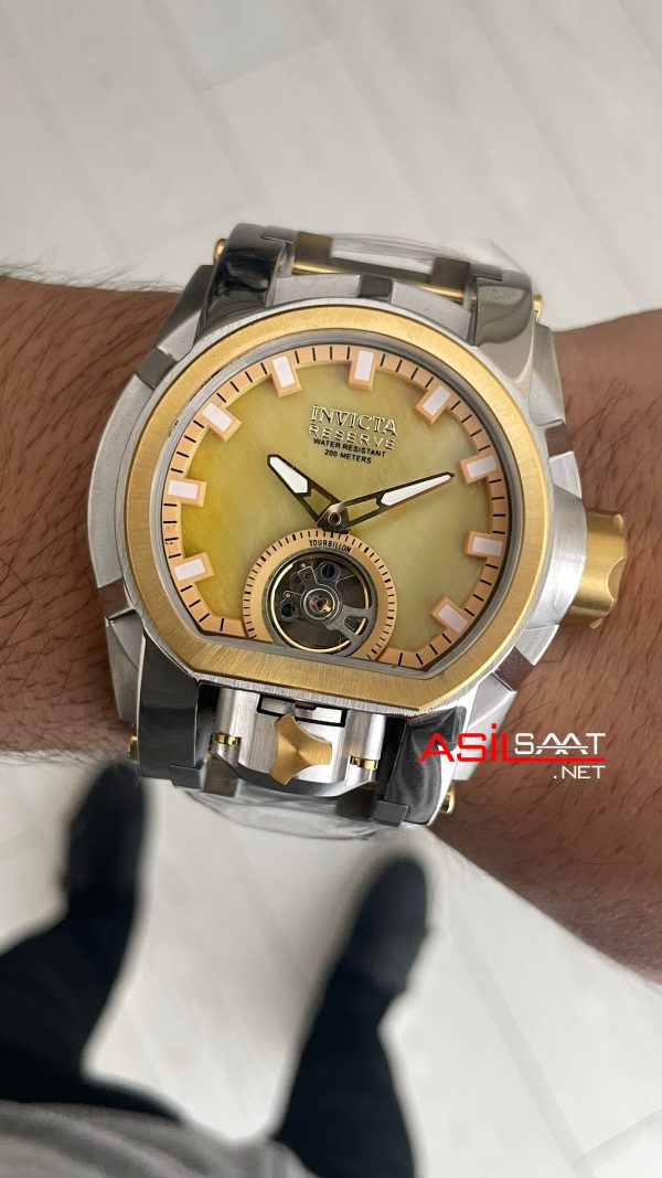 Invicta Magnum Zeus Bolt Reserve Champagne Tourbillon Two Tone Gold 52mm Replika Saat