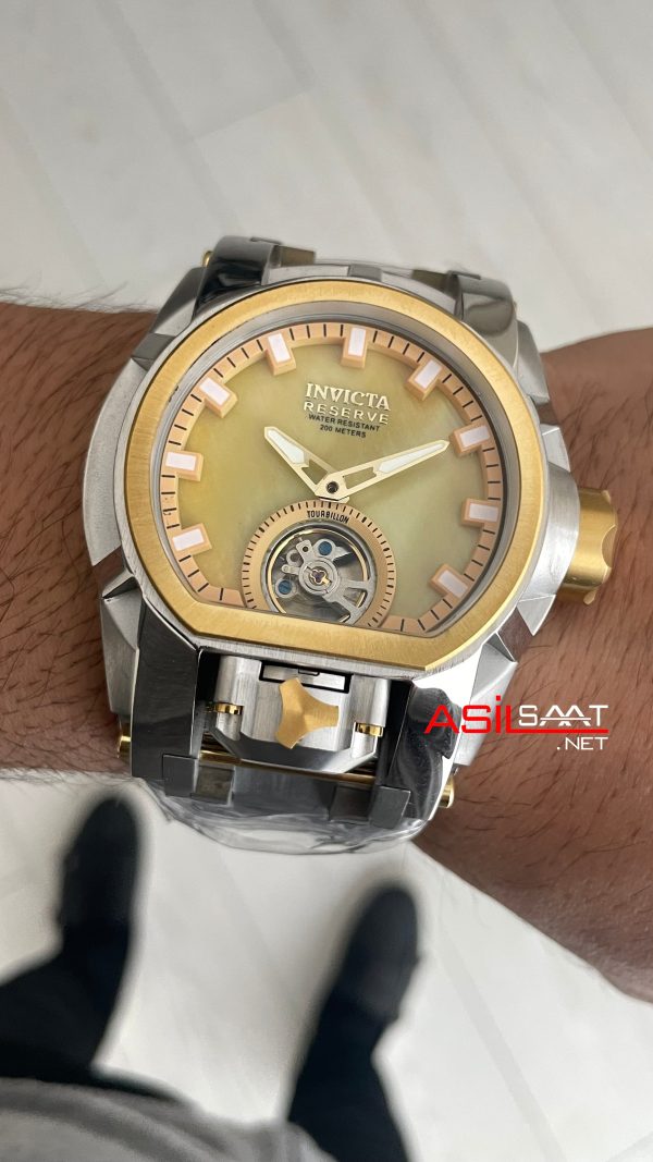 Invicta Magnum Zeus Bolt Reserve Champagne Tourbillon Two Tone Gold 52mm Replika Saat