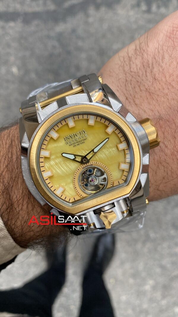 Invicta Reserve Bolt Zeus Magnum Tourbillon Sarı Kadran 52 mm 28393 Silver Gold Replika Saat IMA013