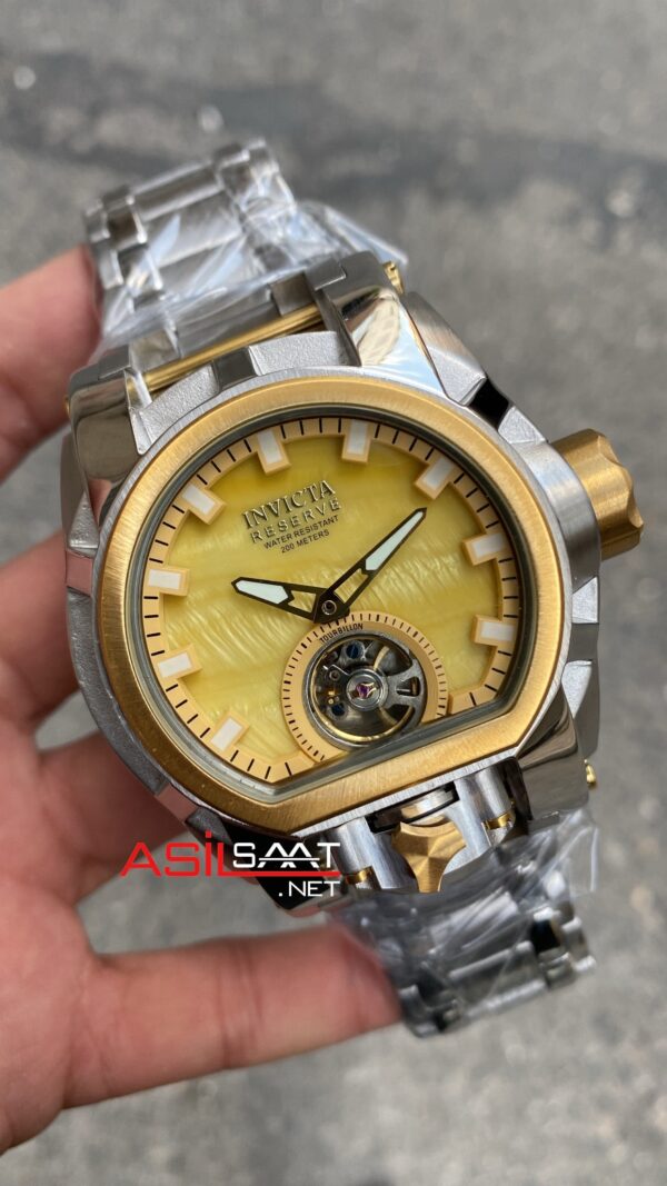 Invicta Reserve Bolt Zeus Magnum Tourbillon Sarı Kadran 52 mm 28393 Silver Gold Replika Saat IMA013