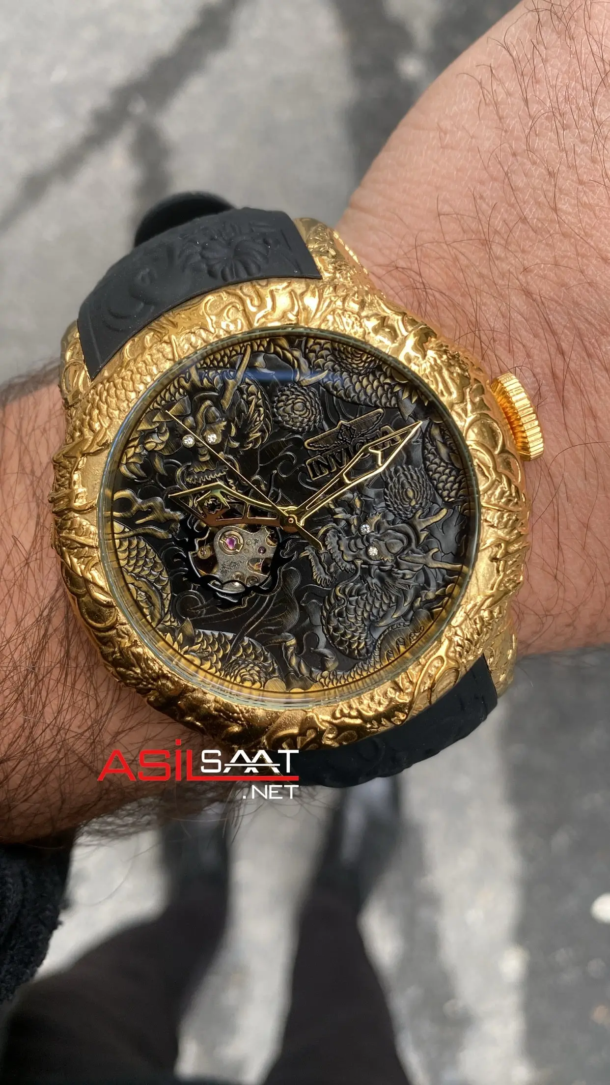 Invicta S1 Rally Empire Dragon Tourbillon Siyah Kadran 50 mm 25082 Gold Replika Saat ISD002