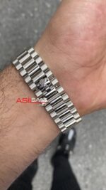 Rolex Day Date Beyaz Taşlı Kadran 228235 White Diamond Dial 40 mm President Belt Fluted Bezel Silver Replika Saat