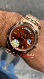 Rolex Day-Date Chocolate Diamond 40 mm 128235 Rosegold Replika Saat ROLDD031