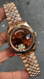 Rolex Day-Date Chocolate Diamond 40 mm 128235 Rosegold Replika Saat ROLDD031