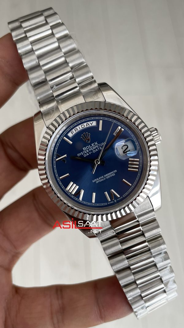 Rolex Day Date Mavi Kadran 228239 Blue Roman Dial 40mm Silver Replika Saat