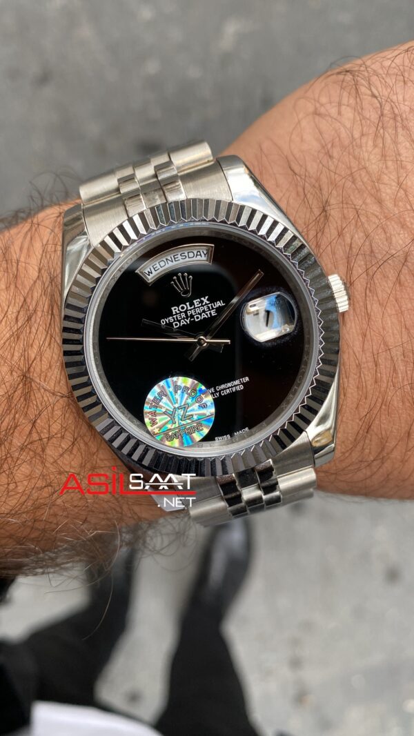Rolex Day Date Siyah Kadran 40 mm 228239 Silver Replika Saat ROLDD040
