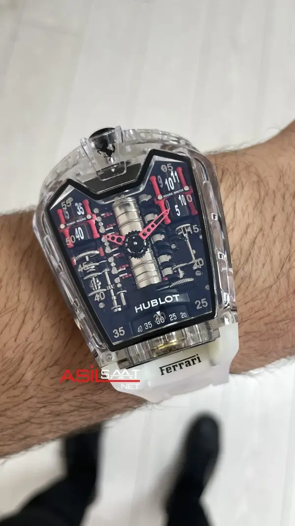 Hublot LaFerrari MP-05 Tourbillon Sapphire 46mm Şeffaf Replika Saat Hublot LaFerrari MP-05 Tourbillon Sapphire 46mm Şeffaf Replika Saat