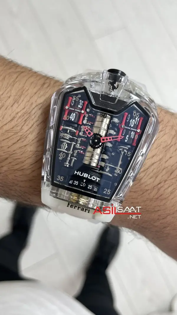 Hublot LaFerrari MP-05 Tourbillon Sapphire 46mm Şeffaf Replika Saat Hublot LaFerrari MP-05 Tourbillon Sapphire 46mm Şeffaf Replika Saat