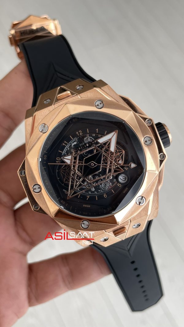 Hublot Sang Bleu II Siyah Kadran 45mm Rose Replika Saat