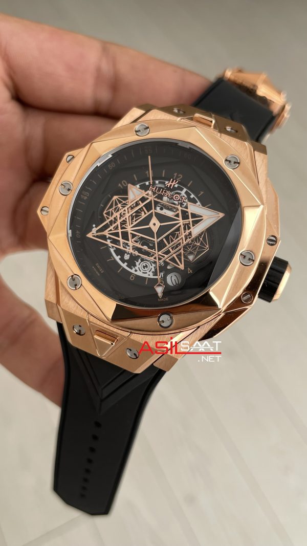 Hublot Sang Bleu II Siyah Kadran 45mm Rose Replika Saat