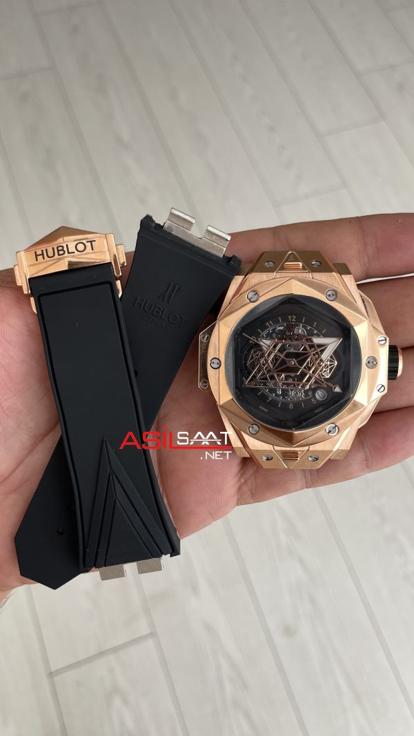 Hublot Sang Bleu II Siyah Kadran 45mm Rose Replika Saat