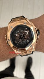 Hublot Sang Bleu II Siyah Kadran 45mm Rose Replika Saat