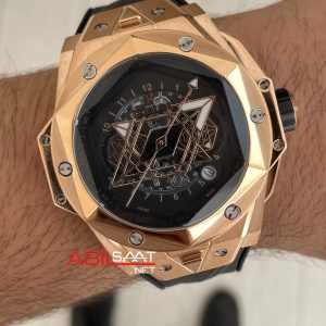 Hublot Sang Bleu II Siyah Kadran 45mm Rose Replika Saat
